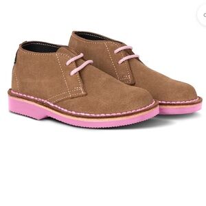 Veldskoen Kids Brown Suede Boots with Pink Laces